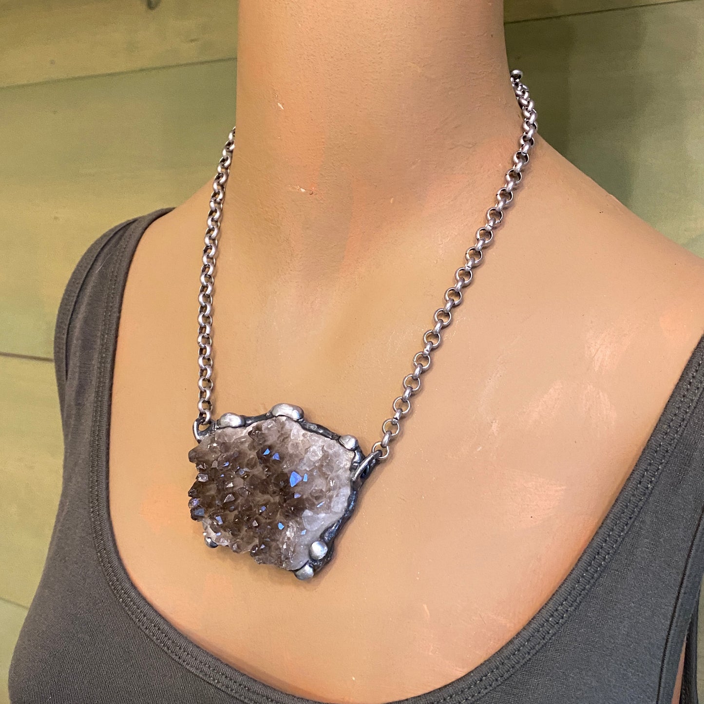 Mirrors ~ Smoky Quartz Cluster Crystal Necklace