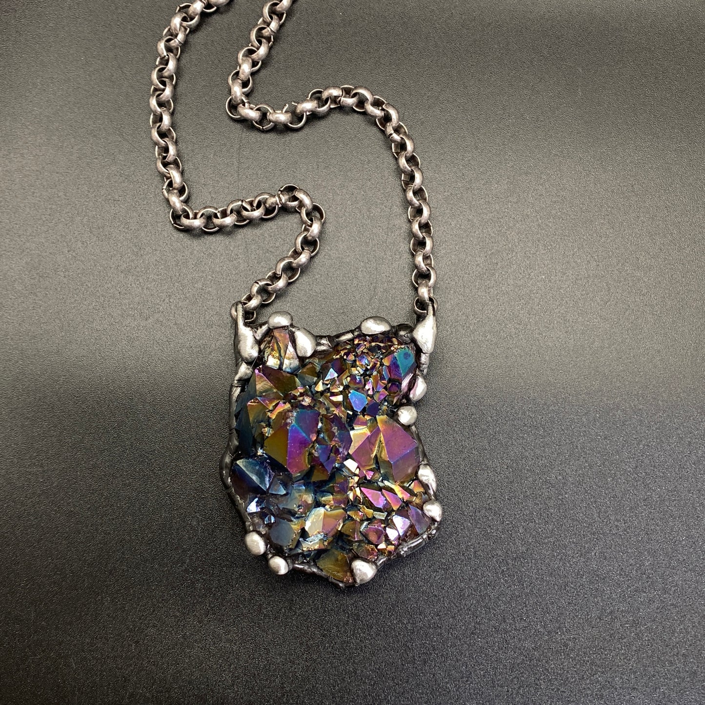 Orbits ~ Unicorn Quartz, Titanium Quartz Geode Necklace
