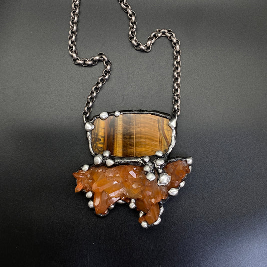 Nest ~ Tangerine Quartz & Tiger's Eye Necklace