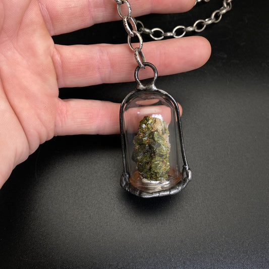 Micro ~ Epidote Quartz Terrarium Necklace