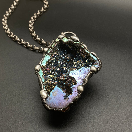 Orbits ~ Titanium Quartz Geode Necklace