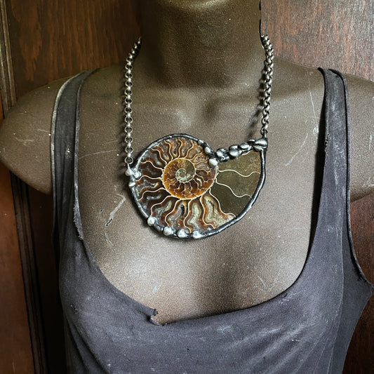 Fibonacci ~ Large Fossil Ammonite Necklace