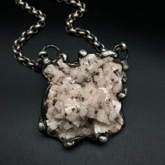 Pink ~ Dolomite with Pyrite Cluster Necklace