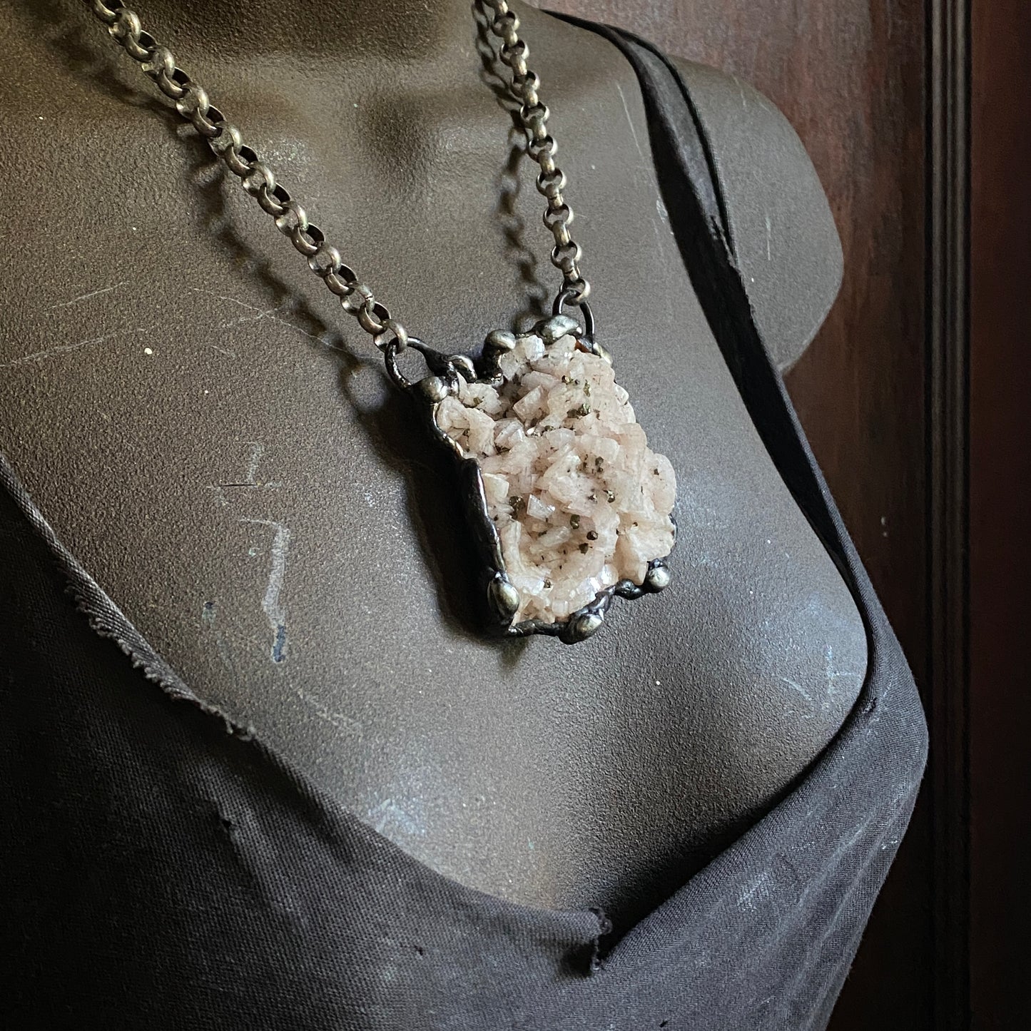 Pink ~ Dolomite with Pyrite Cluster Necklace