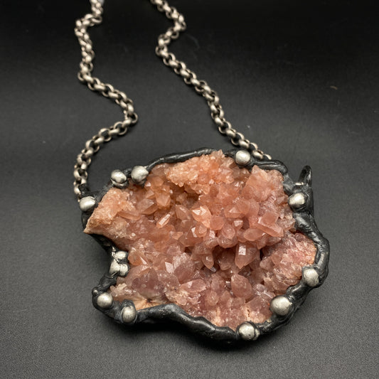 Ritual ~ Pink Amethyst Druzy Crystal Geode Necklace