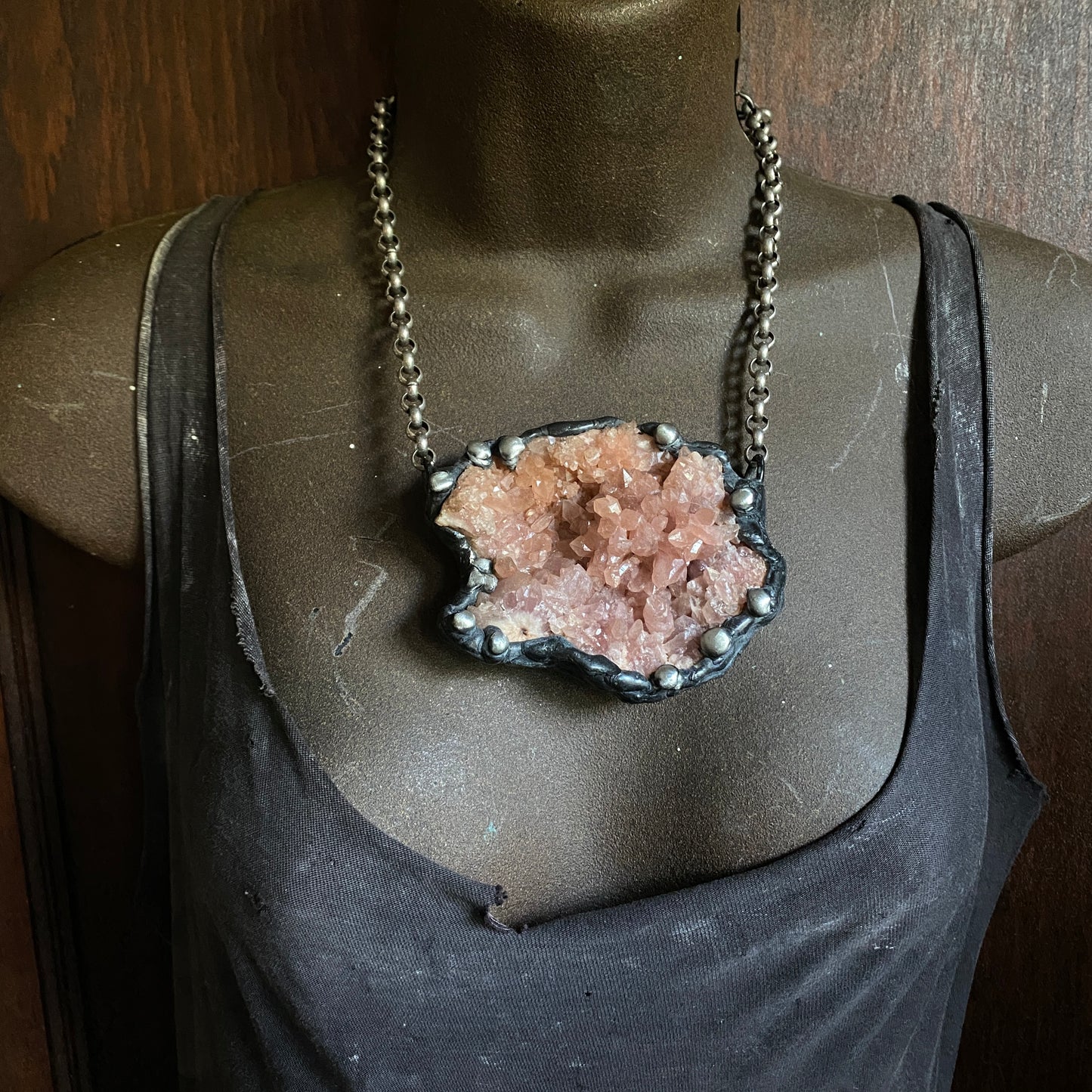 Ritual ~ Pink Amethyst Druzy Crystal Geode Necklace