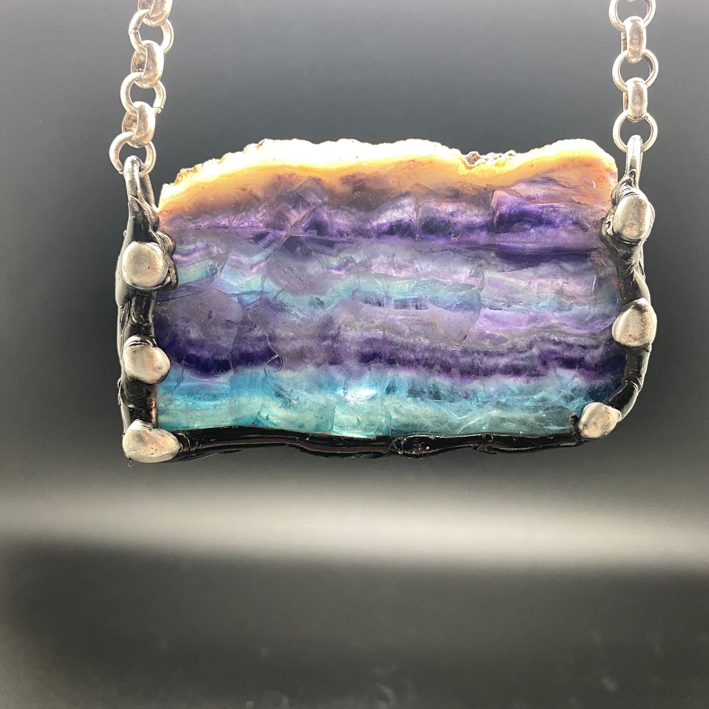 Lifetimes ~ Layered Rainbow Fluorite Slab Necklace