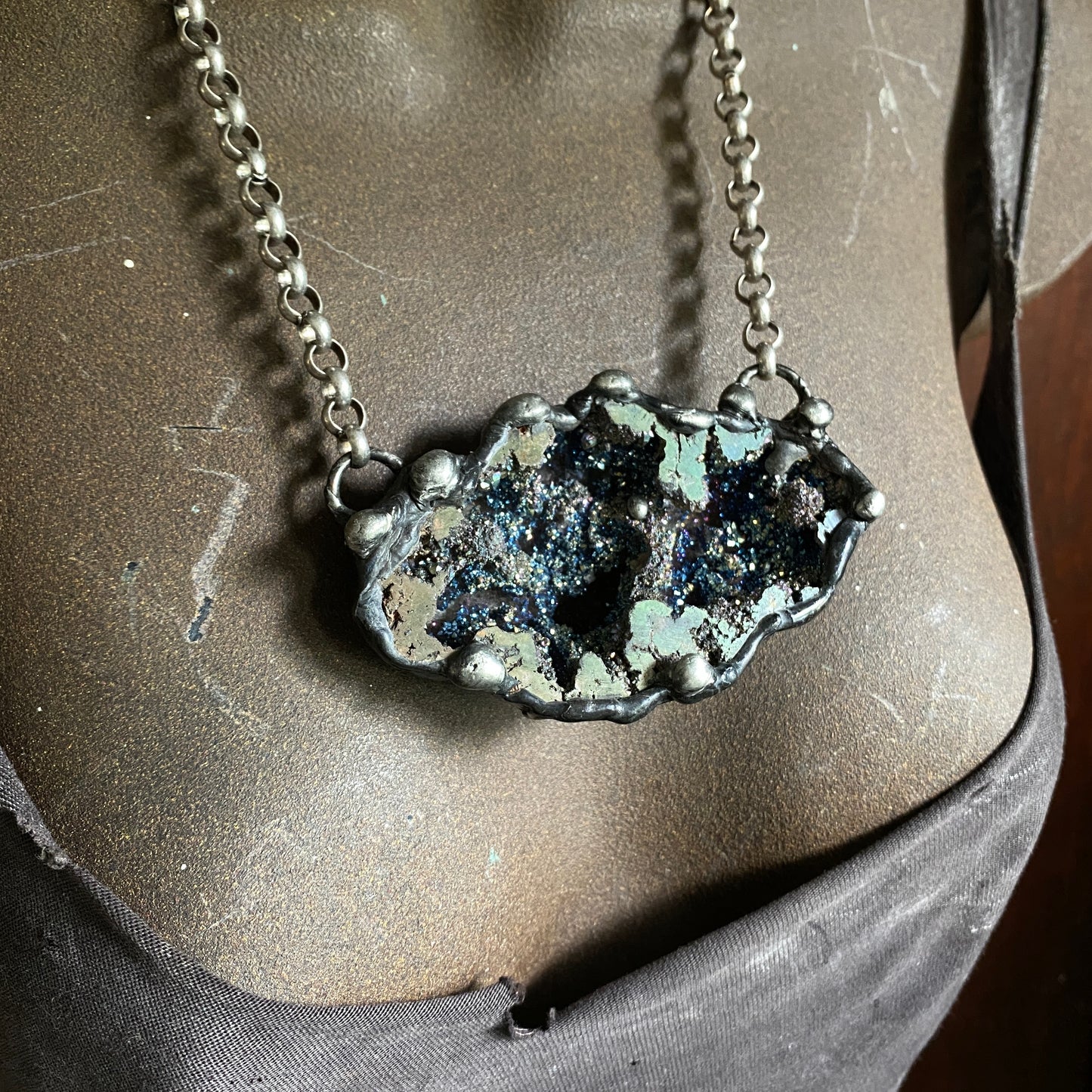 Orbits ~ Titanium Quartz Geode Necklace