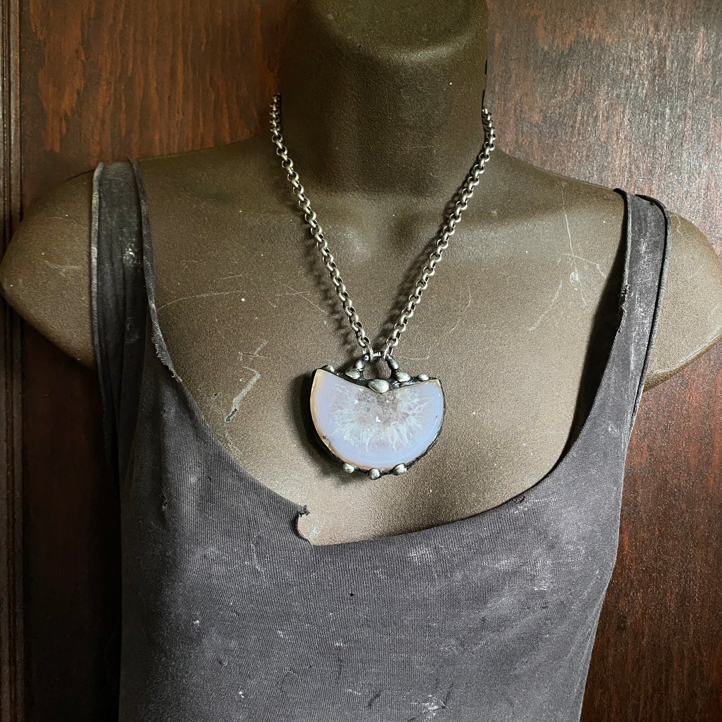 Luna ~ Half Moon Crystal Agate Necklace