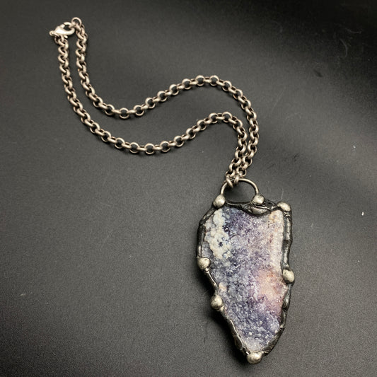Purple Dreams ~ Spirit Flower Geode ~ Chalcedony & Fluorite Necklace