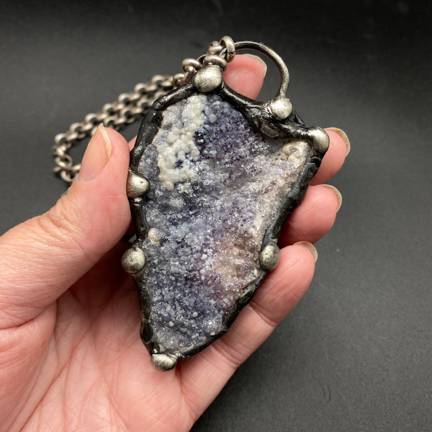 Purple Dreams ~ Spirit Flower Geode ~ Chalcedony & Fluorite Necklace