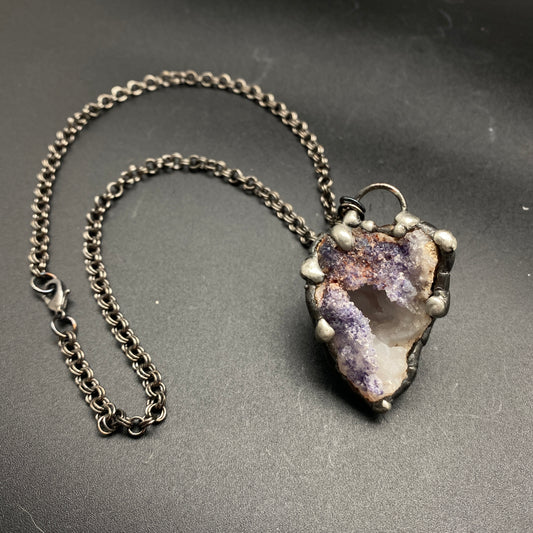 Purple Dreams ~ Spirit Flower Geode ~ Chalcedony & Fluorite Necklace