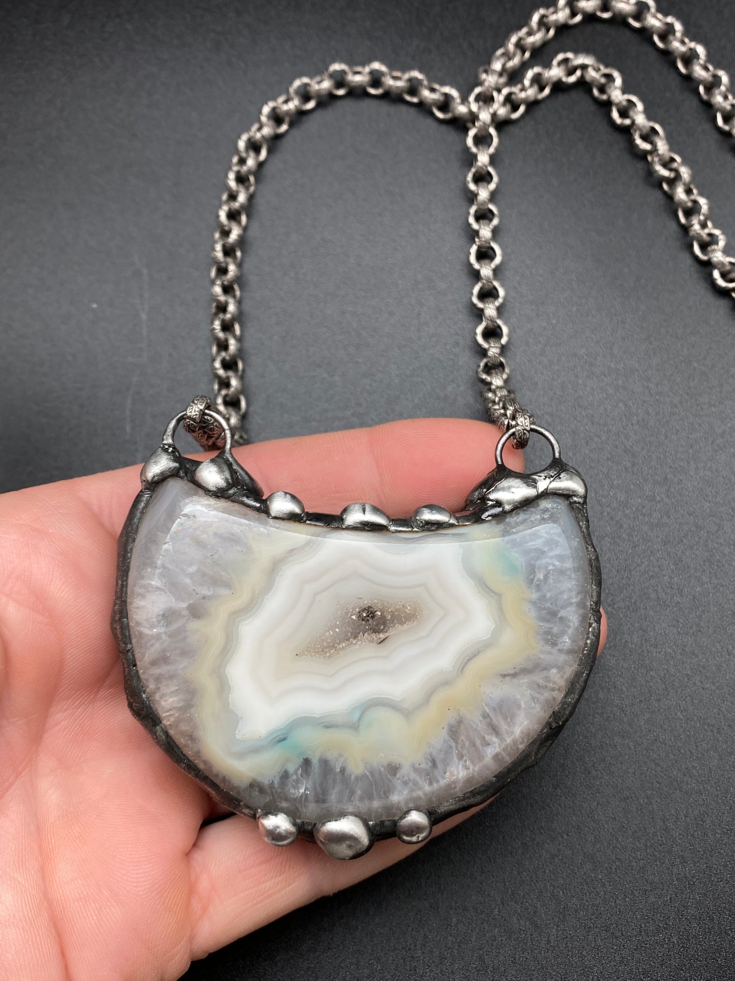 Luna ~ Half Moon Crystal Agate Necklace
