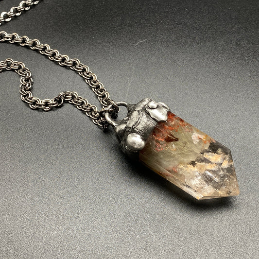 The Glen ~ Lodolite Garden Quartz ~ Polished Prehnite Point Necklace