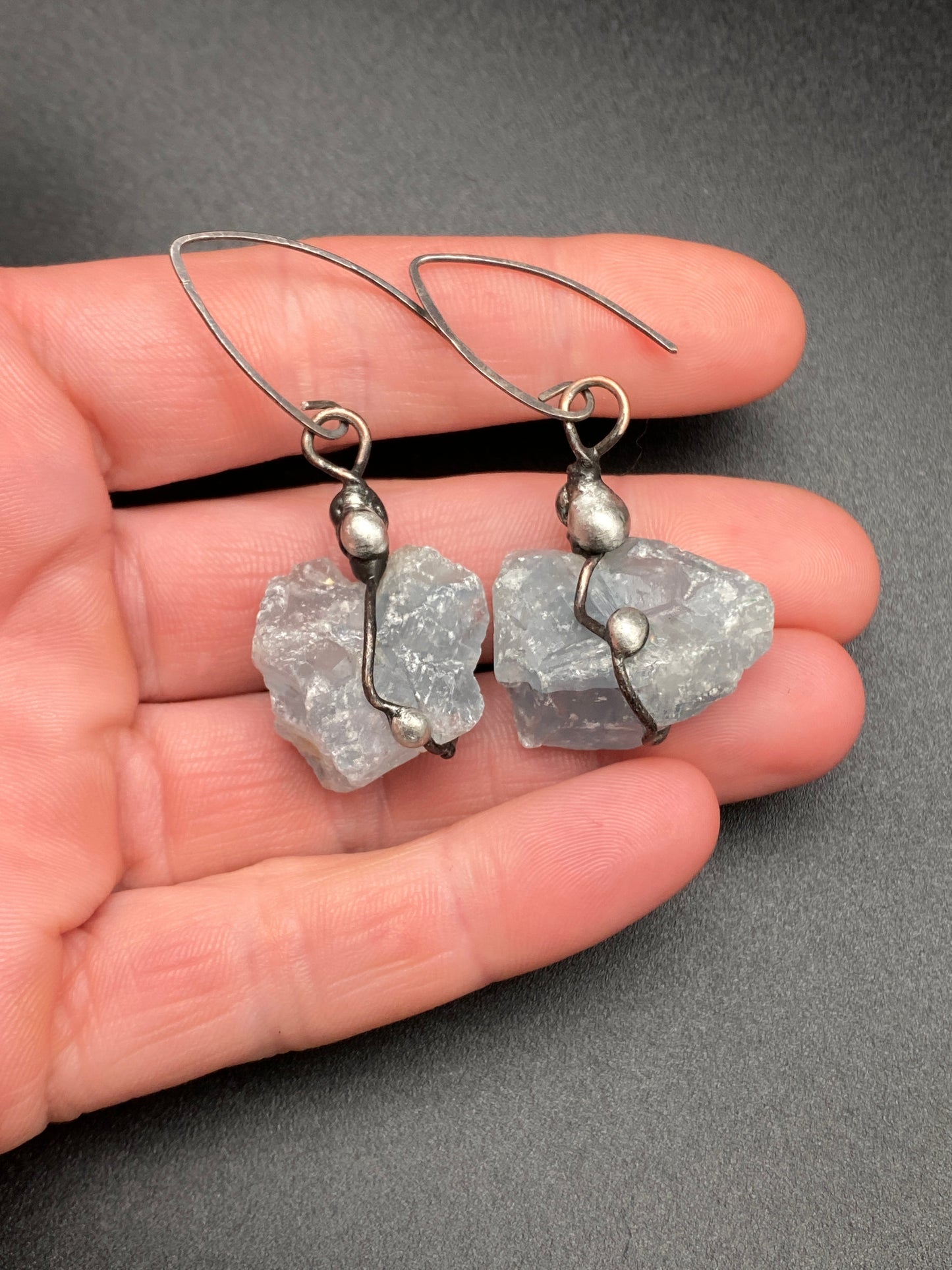 Connections ~ Celestite Earrings Oxidized Silver