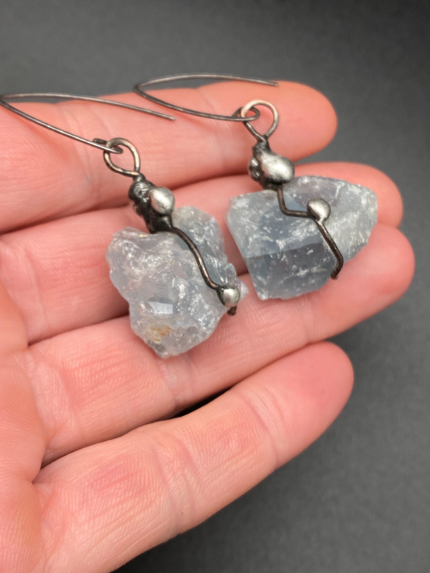 Connections ~ Celestite Earrings Oxidized Silver