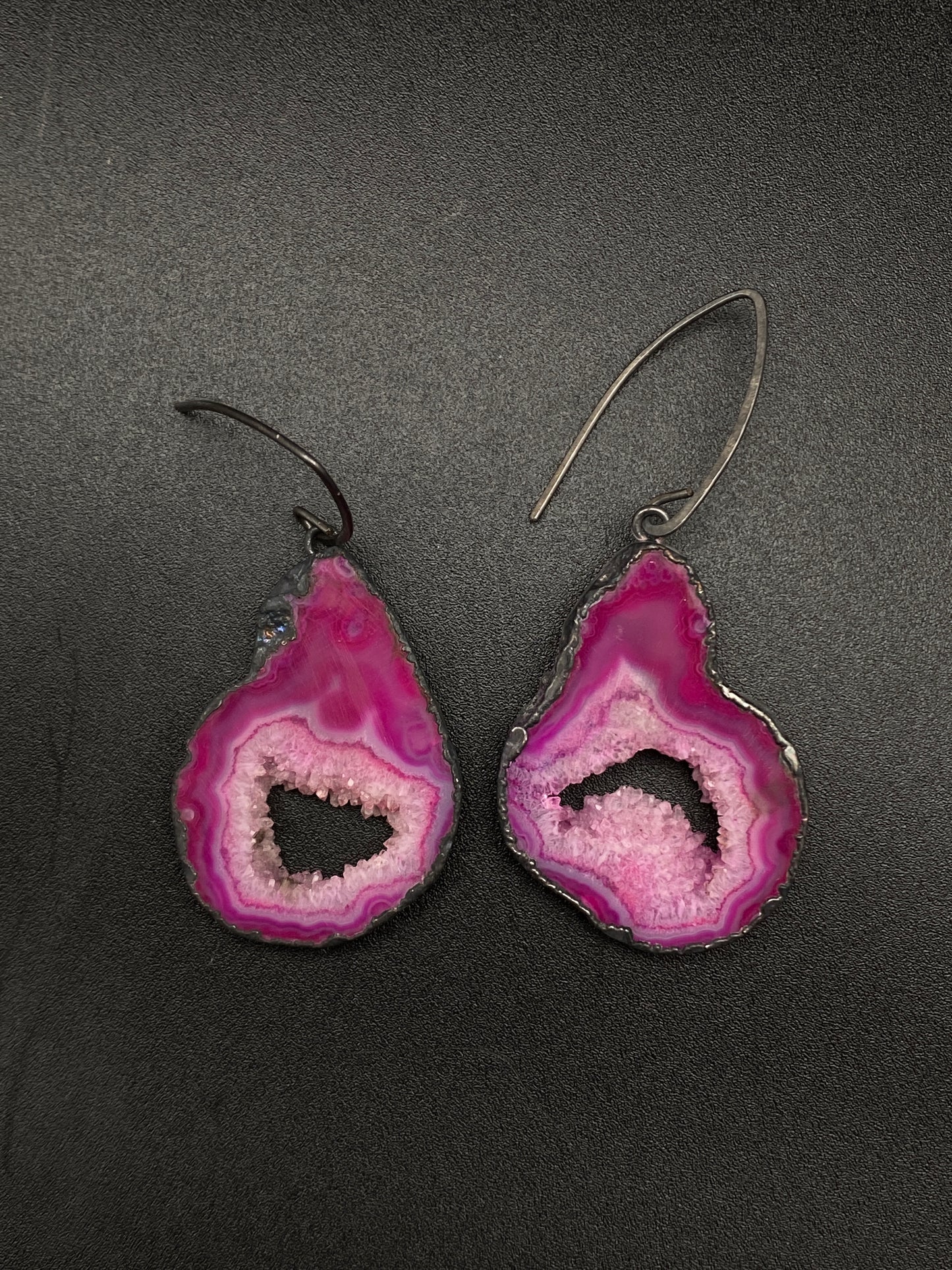 Openings ~ Agate Geode Slice Earrings Oxidized Silver Wires ~ Your Choice