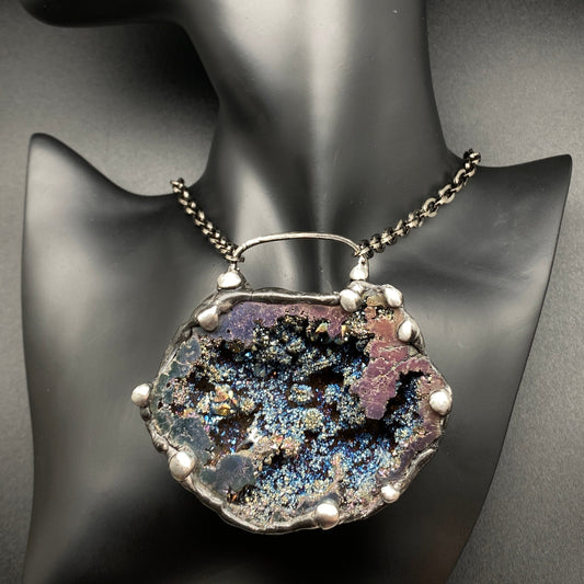 Orbits ~ Titanium Quartz Geode Necklace