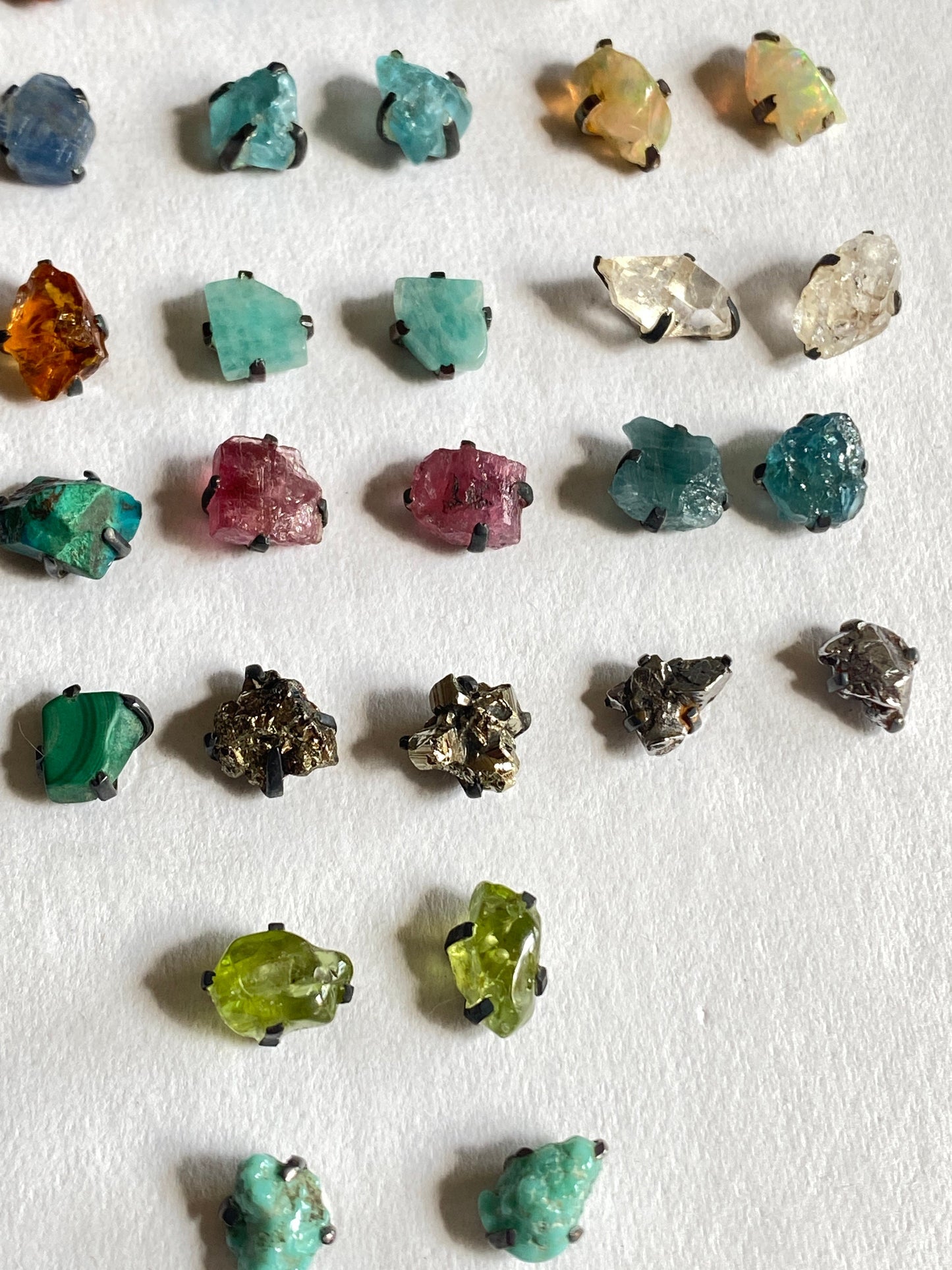 Nuggets ~ Oxidized Sterling Studs Post Earring Gemstone ~ Your Choice